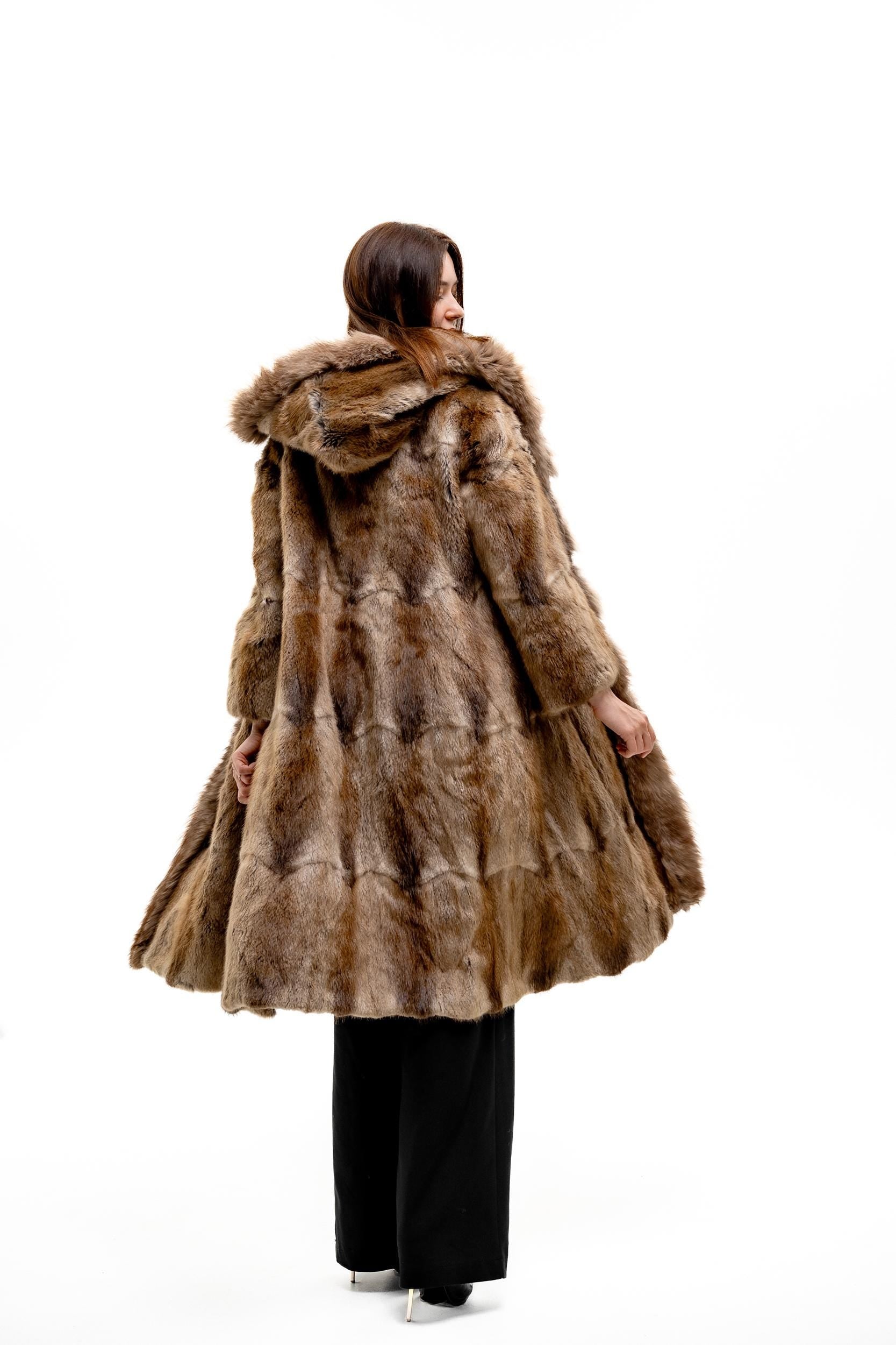Vintage hooded genuine fur coat by Johan Bekke Copenhagen