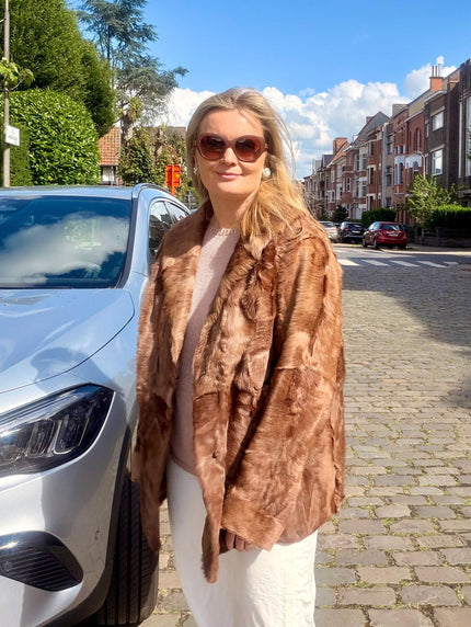 Vintage light brown goat fur jacket made from genuine fur