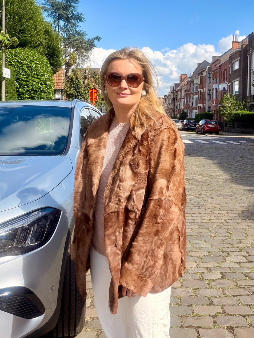 Vintage light brown goat fur jacket made from genuine fur
