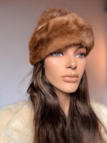 Vintage light pastel mink beret and pillbox style hat sourced in Belgium
