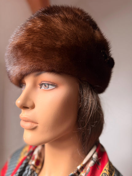Vintage mink beret and pillbox style hat sourced in Belgium