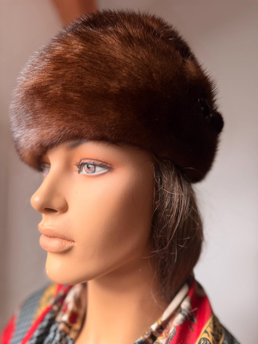 Vintage mink beret and pillbox style hat sourced in Belgium