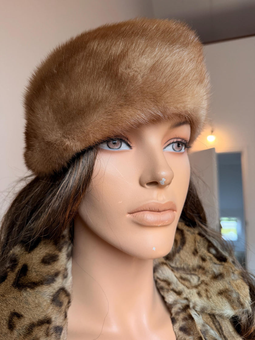Vintage pastel mink beret and pillbox style hat sourced in Belgium
