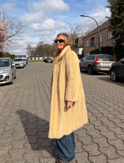 Vintage white mink fur coat made from genuine full mink pelts