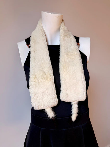 Vintage white sheared rabbit fur scarf made from genuine fur