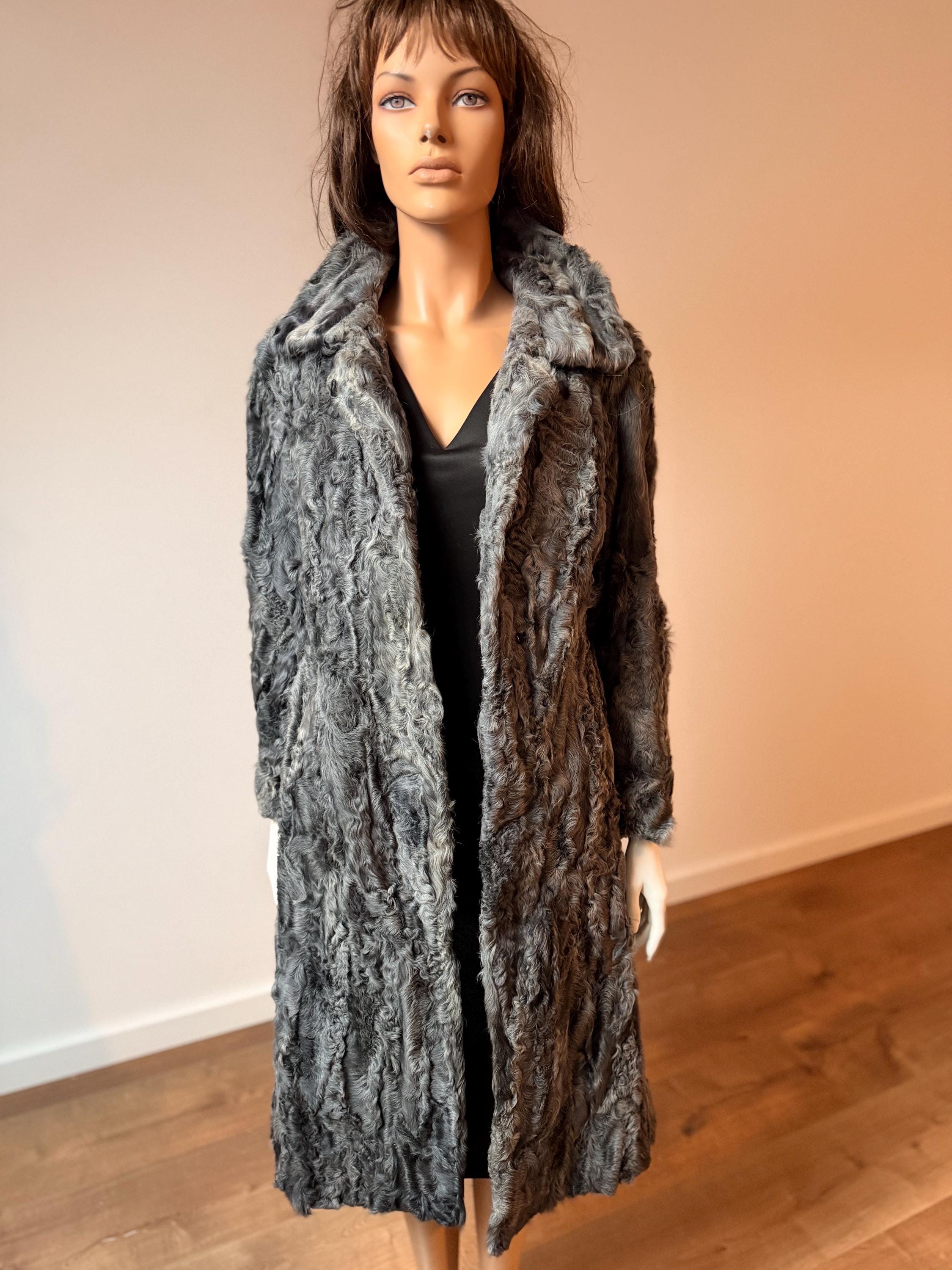 Grey Goat Fur Coat - S