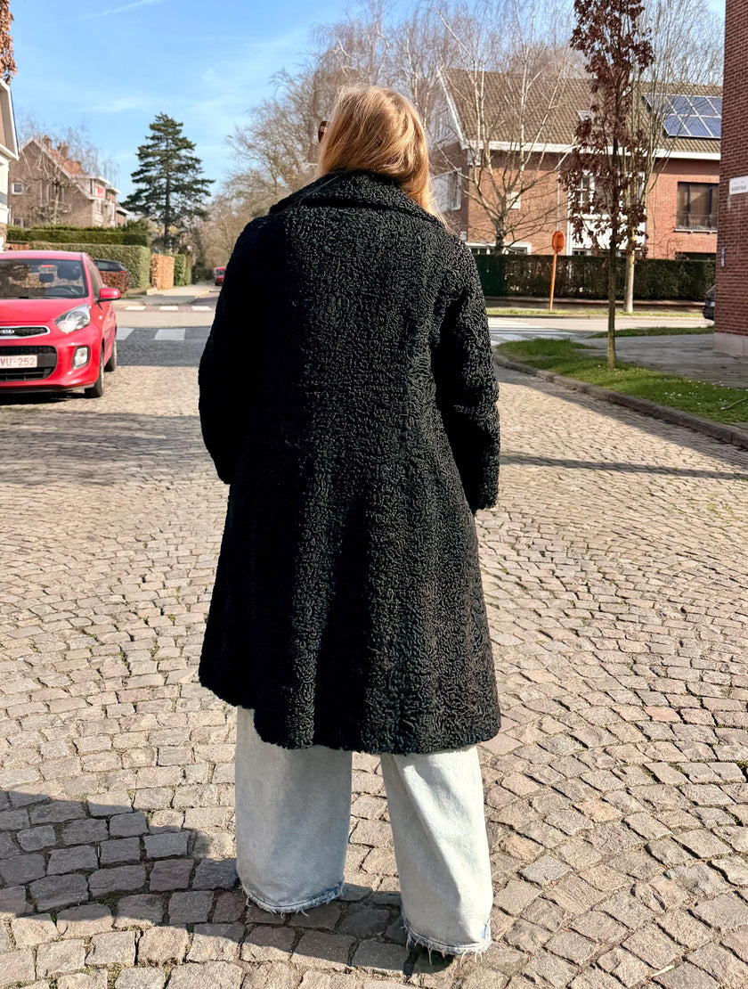 Black Lamb  Fur Coat  - M-L