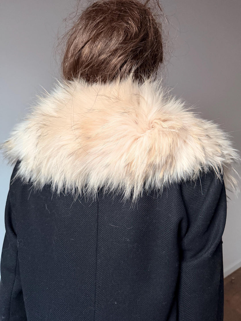 Set White Raccoon Fur Collar & Pockets