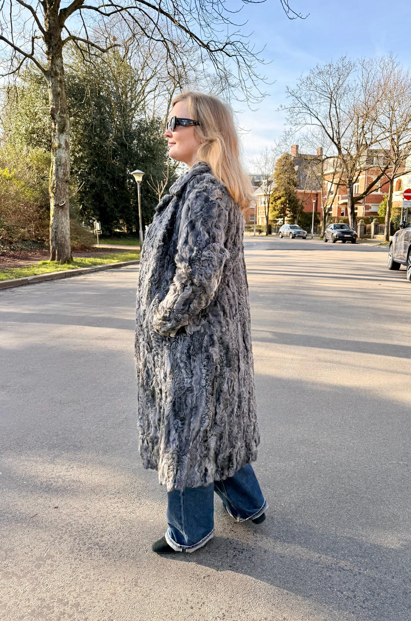 Grey Goat Fur Coat - S