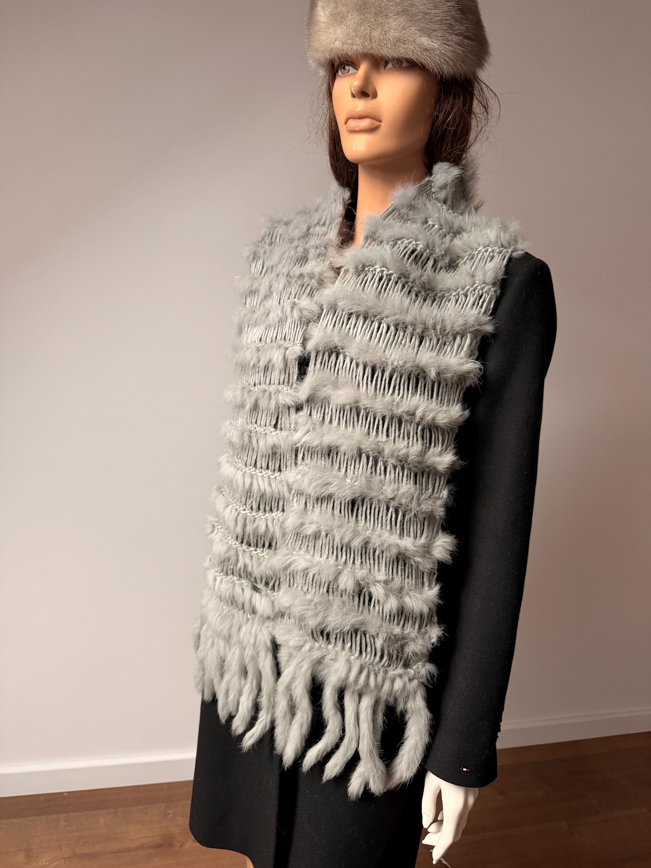 Grey Rabbit Fur Scarf