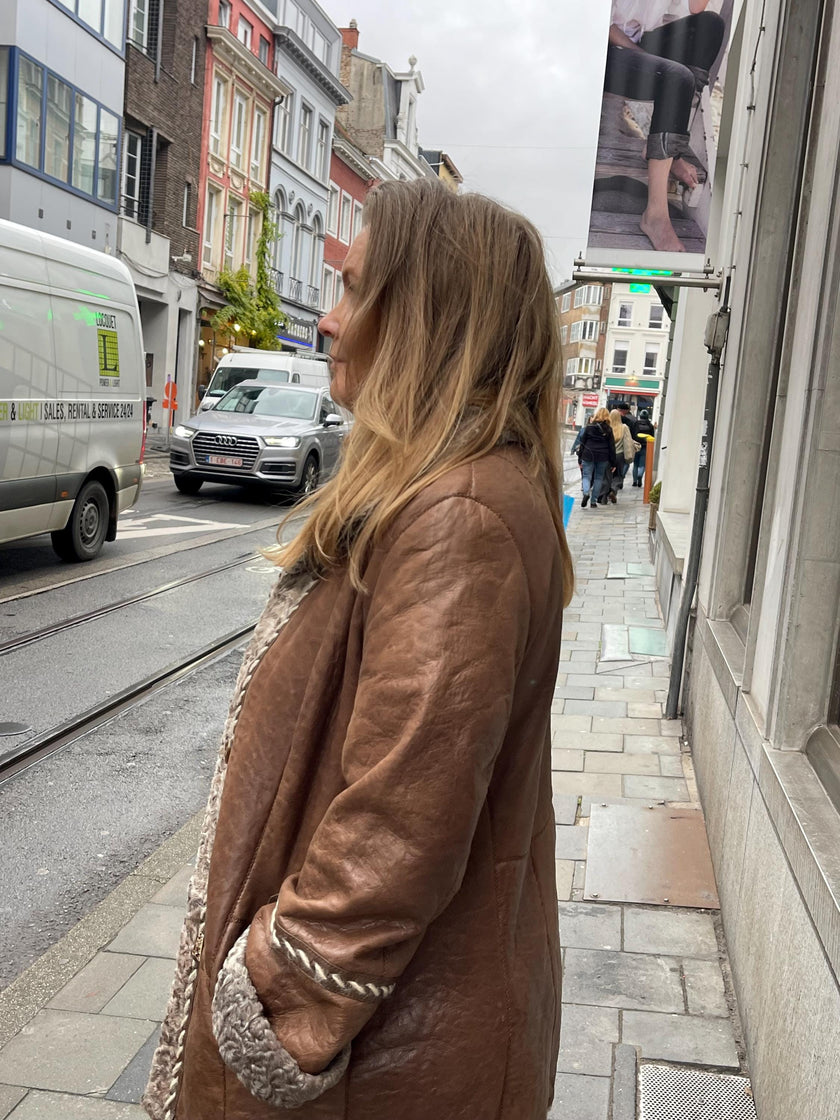 Brown Lamb Fur Jacket - M