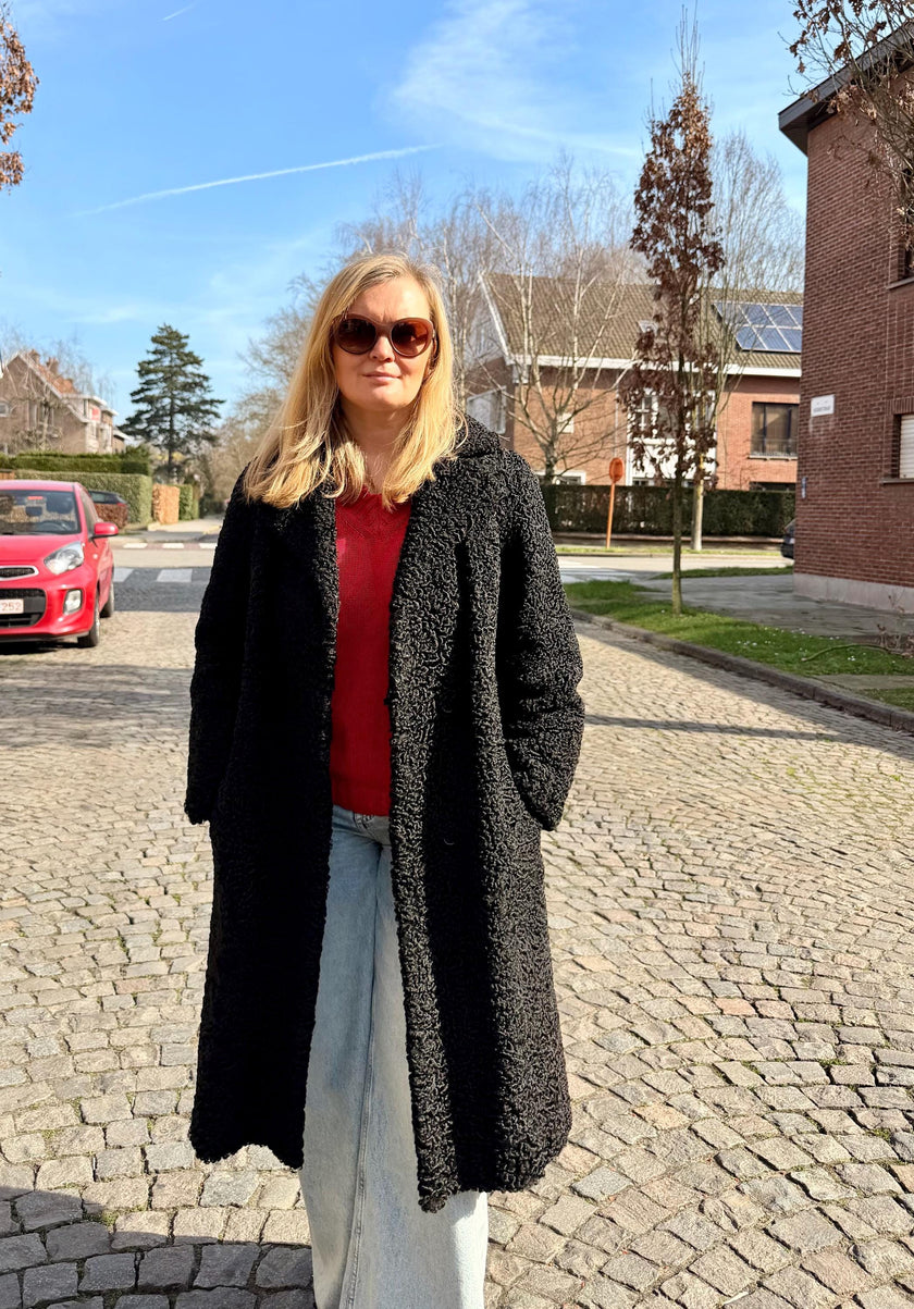Black Lamb  Fur Coat  - M-L