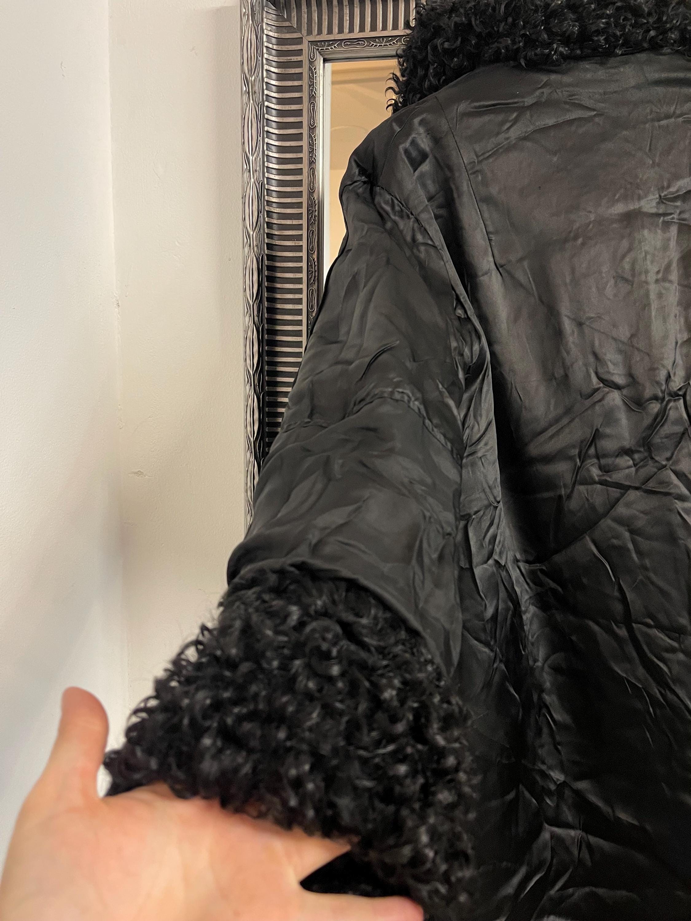 Black Curly Lamb Fur Coat -  M–L