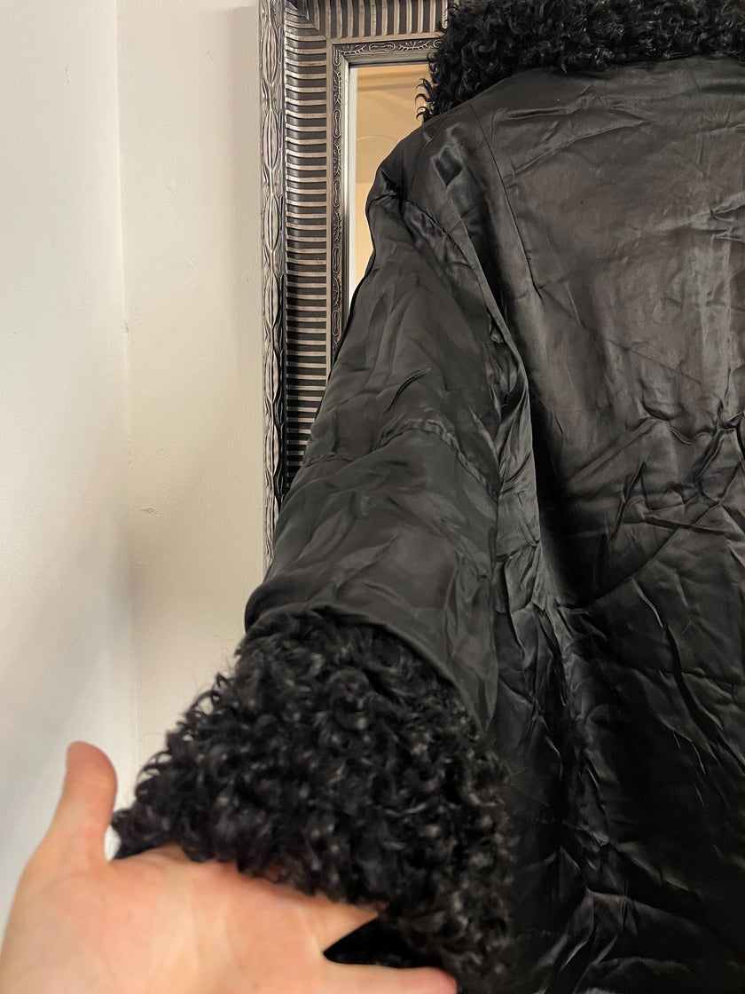 Black Curly Lamb Fur Coat -  M–L
