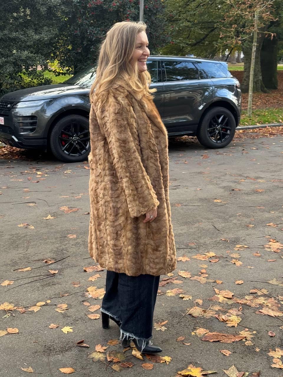 Long Beige Mink Fur Coat - L-XL