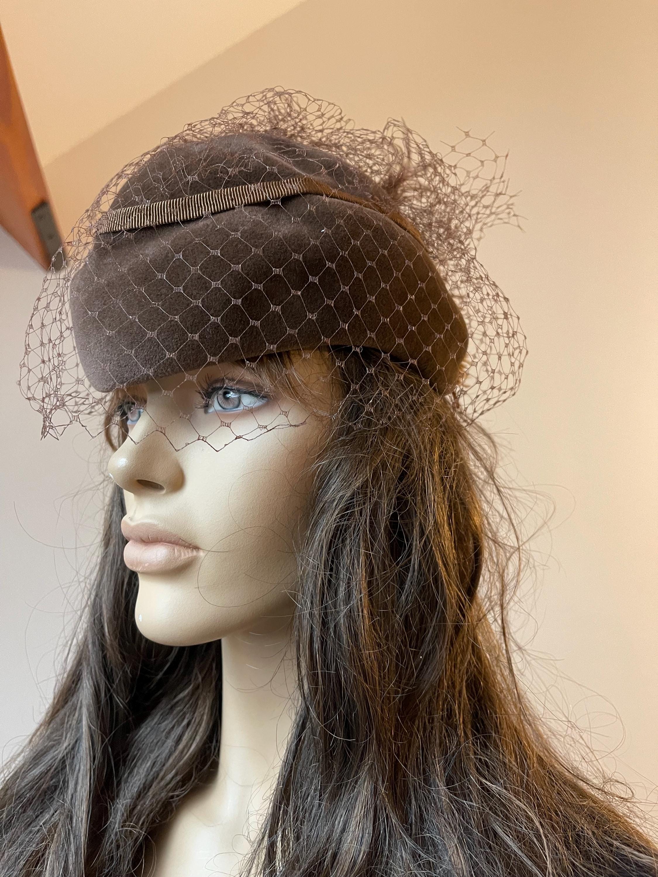 Brown Velour Pillbox Hat