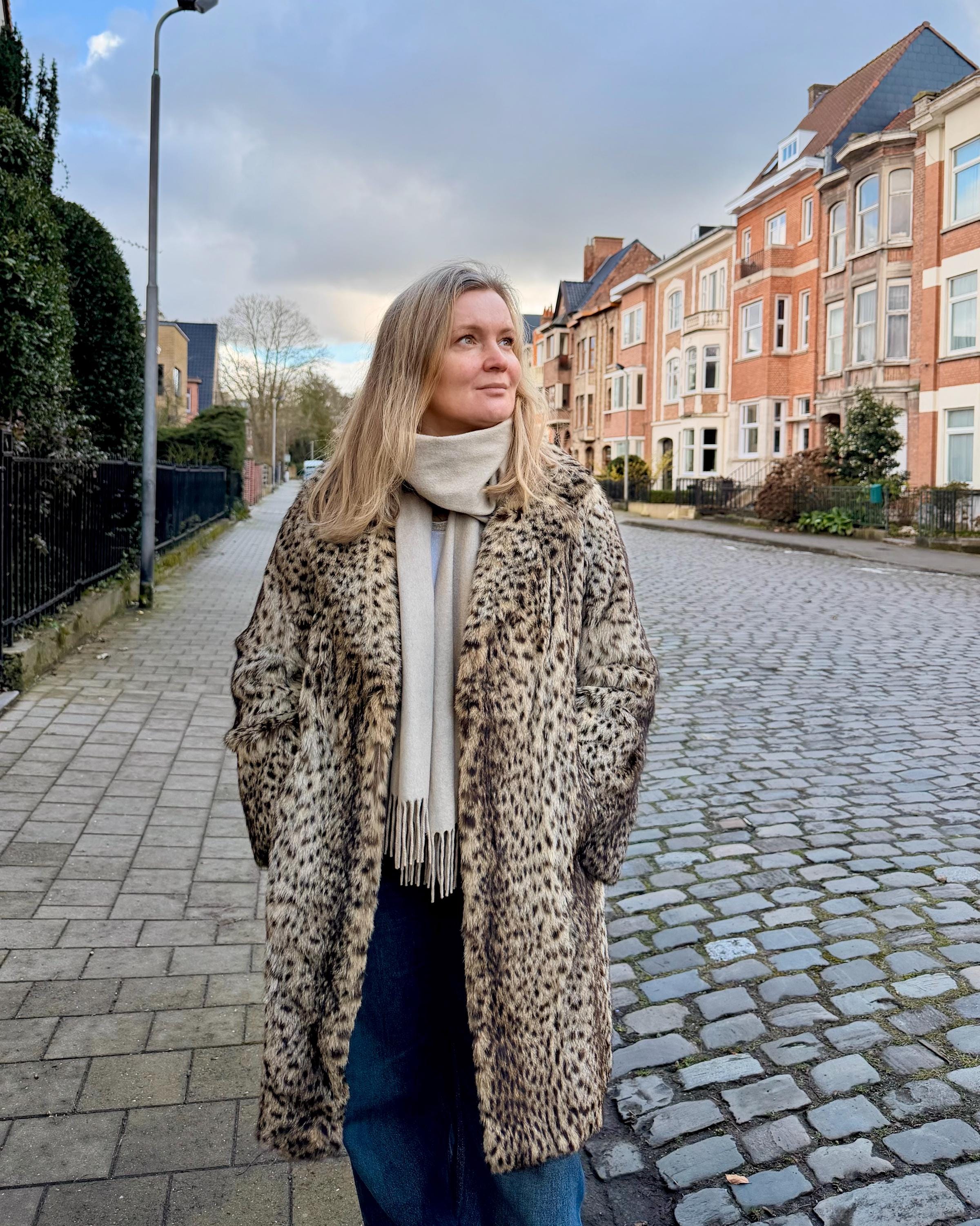 Leopard Print Fur Coat – M–L