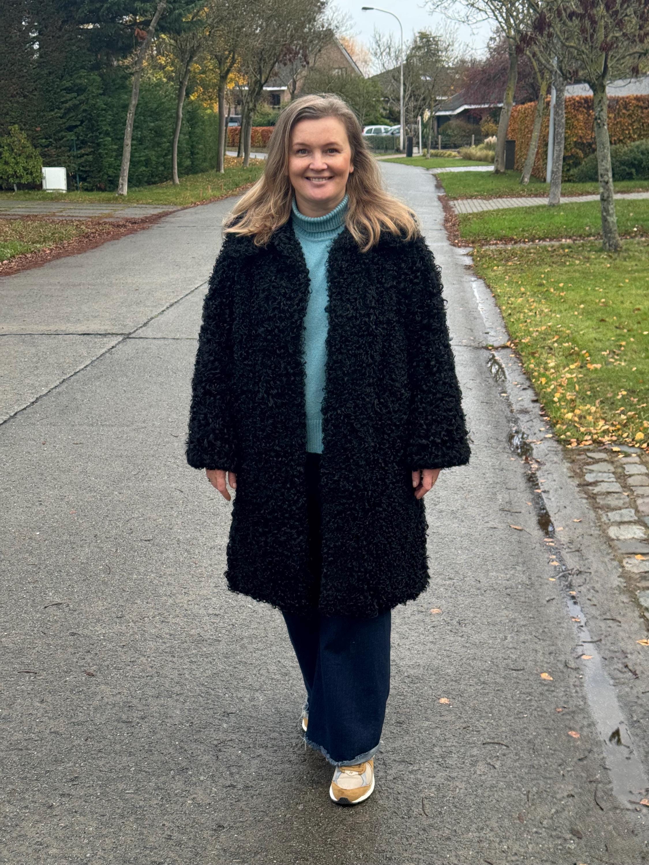 Black Curly Lamb Fur Coat -  M–L