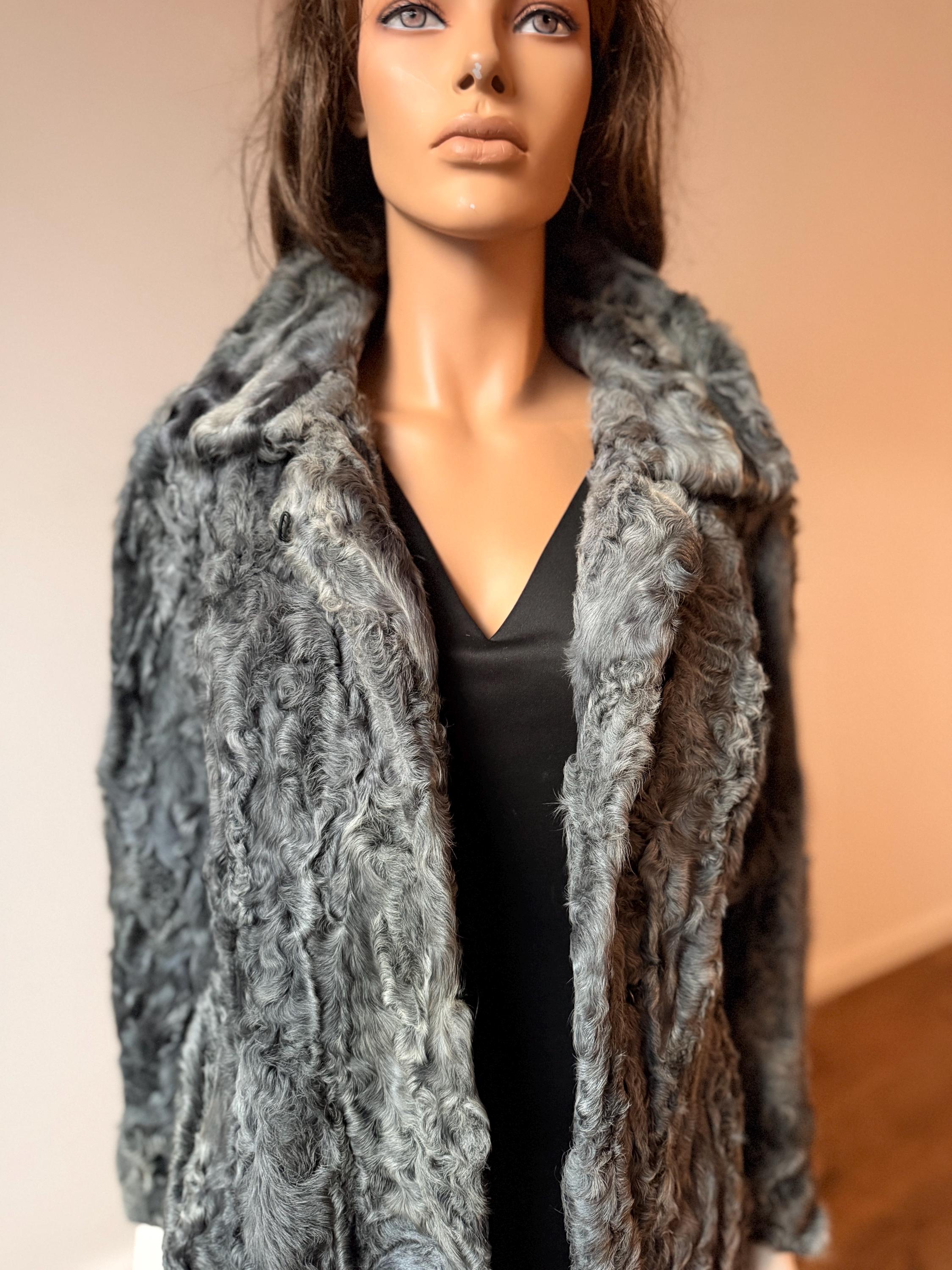 Grey Goat Fur Coat - S
