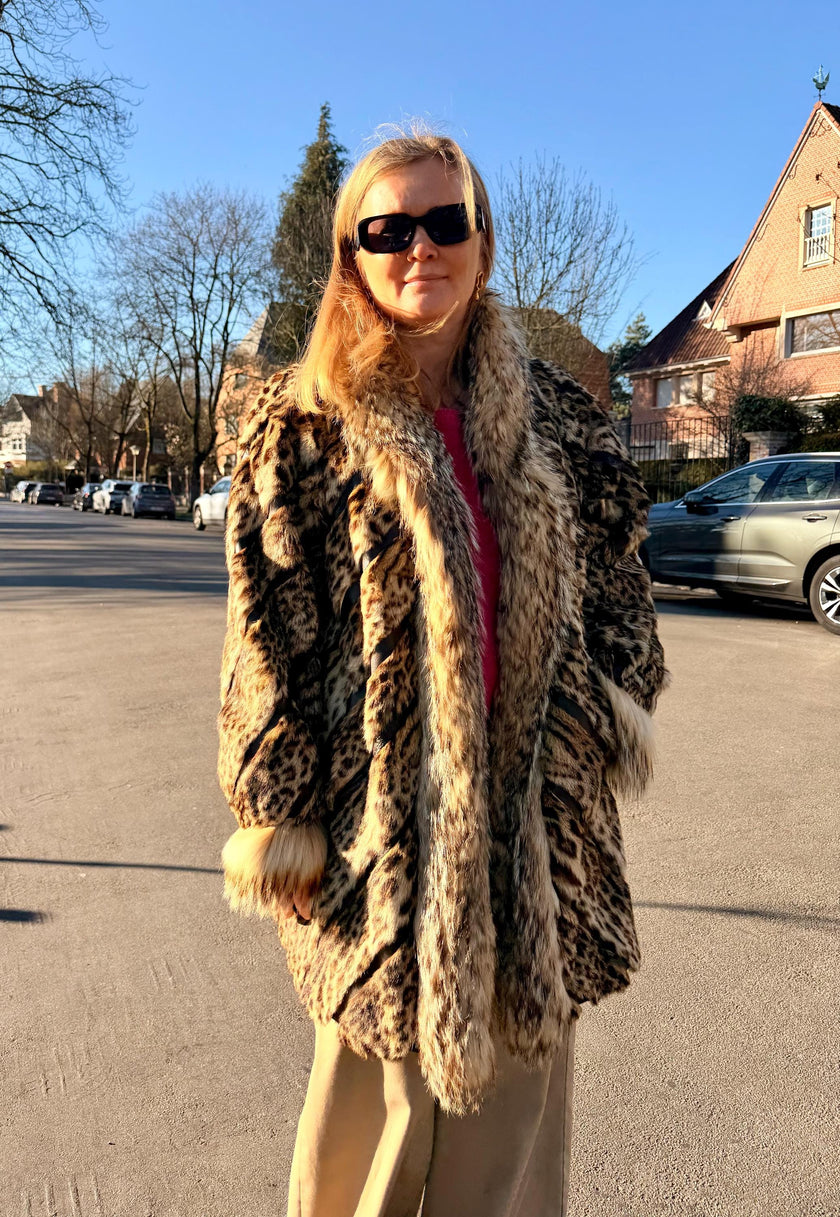 Leopard Print Fur Jacket L-2X
