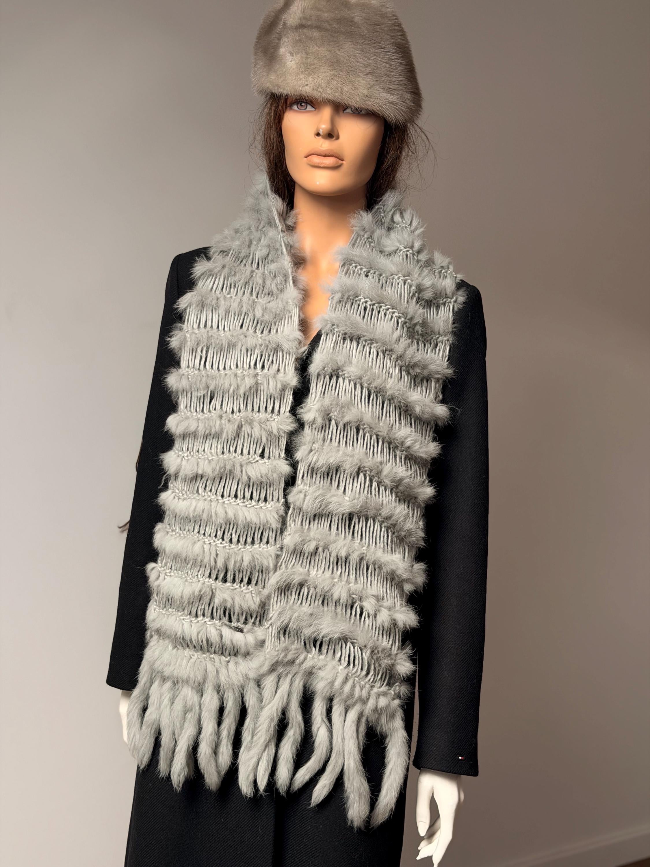 Grey Rabbit Fur Scarf