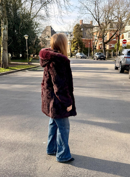 Bordeaux Rabbit Fur Jacket - S-M