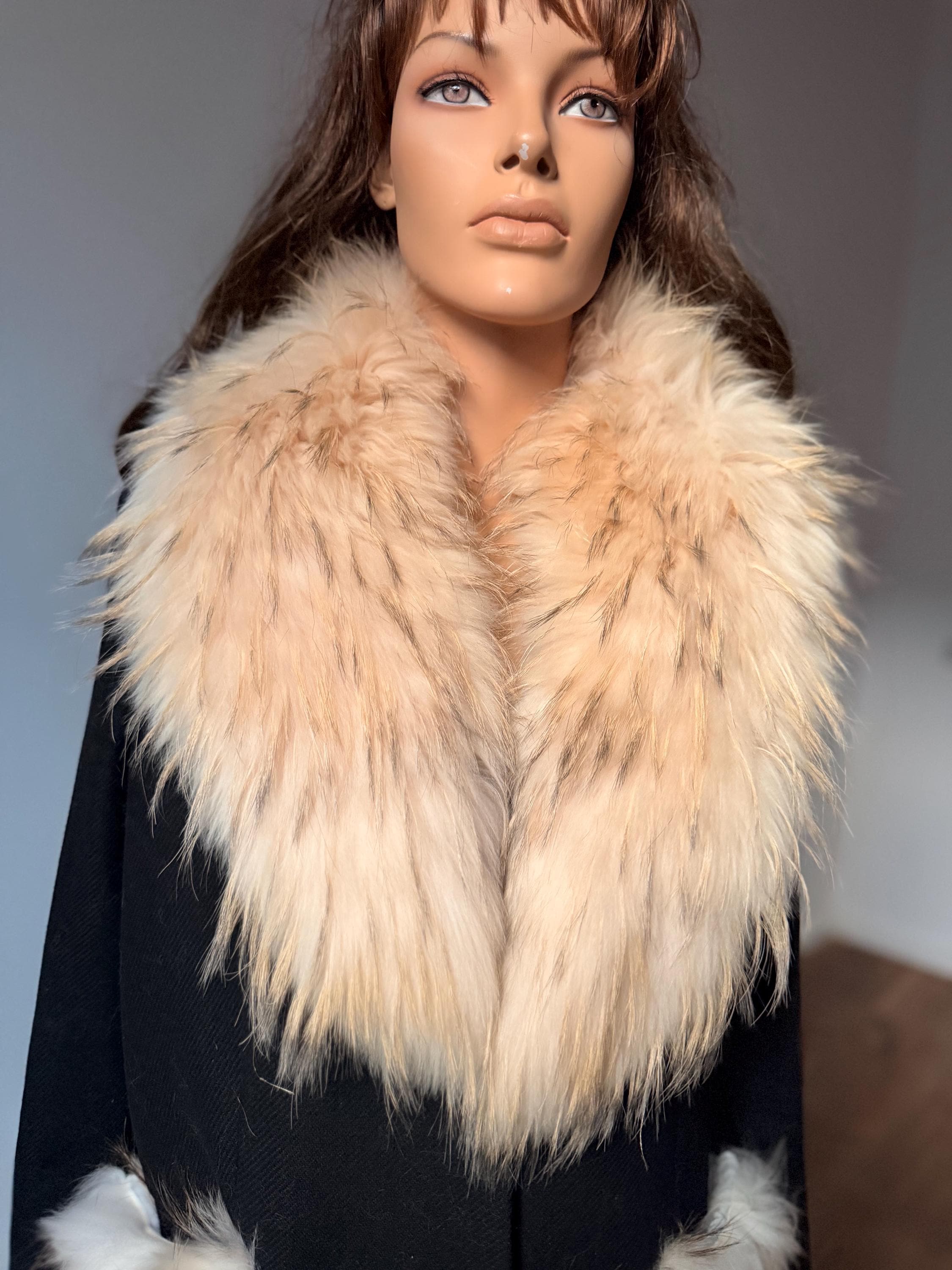 Set White Raccoon Fur Collar & Pockets