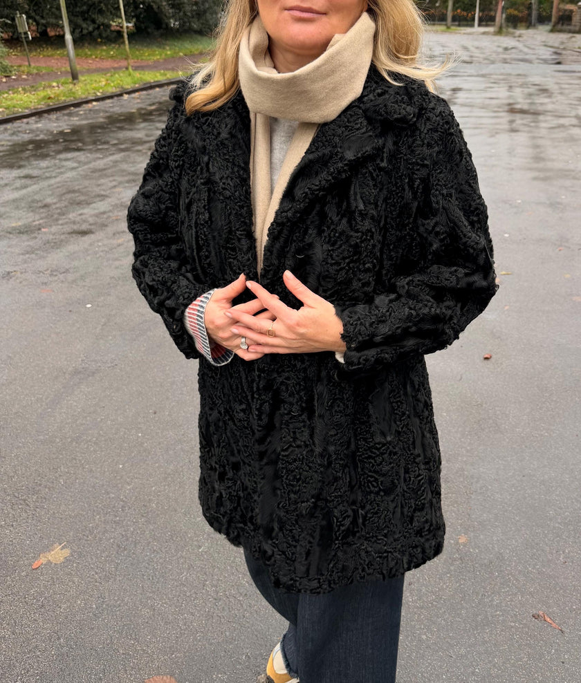 Black Lamb Fur Jacket – S