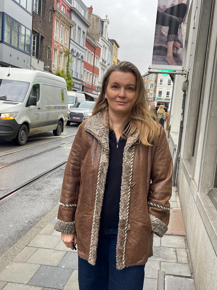 Brown Lamb Fur Jacket - M