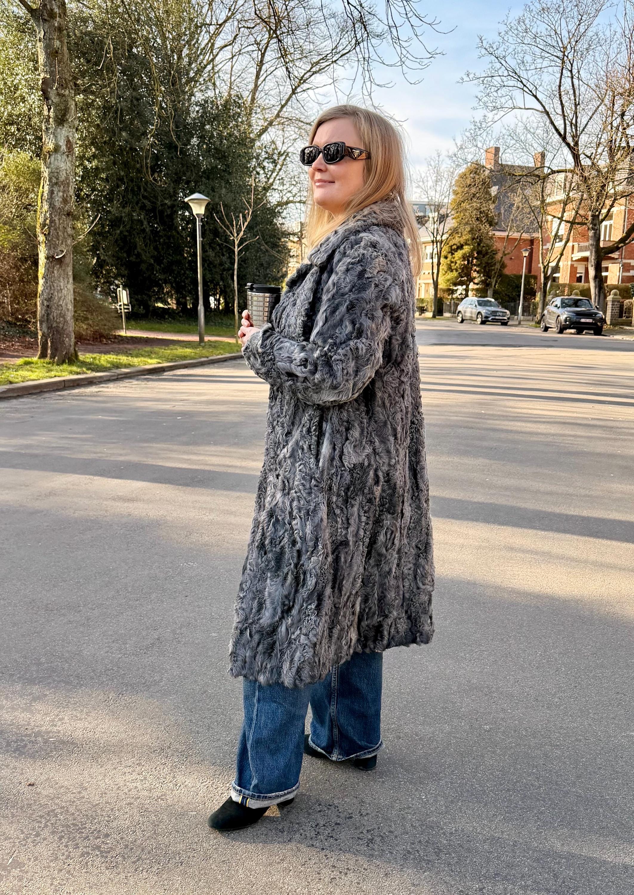 Grey Goat Fur Coat - S