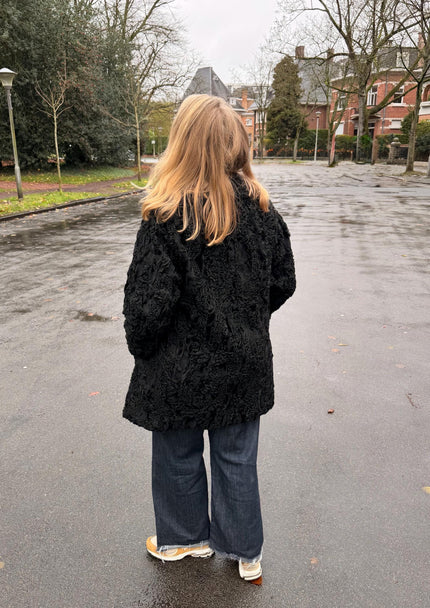 Black Lamb Fur Jacket – S