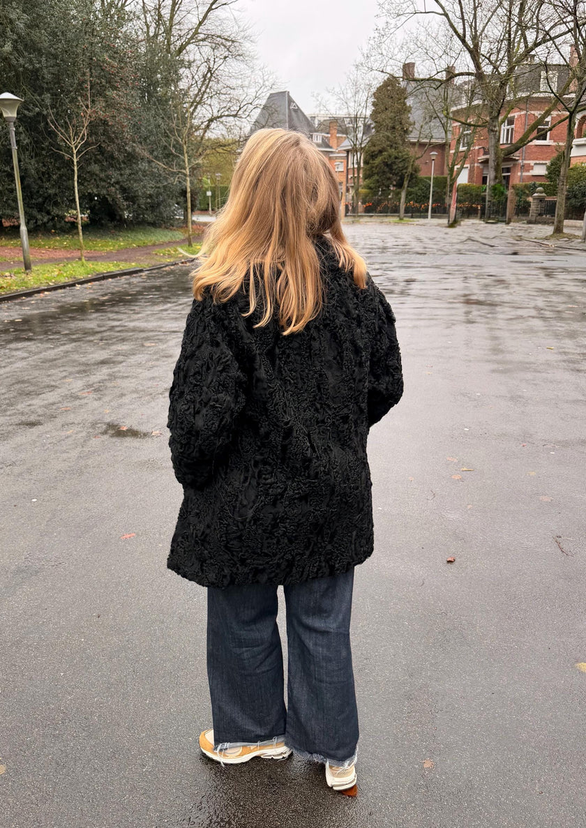 Black Lamb Fur Jacket – S