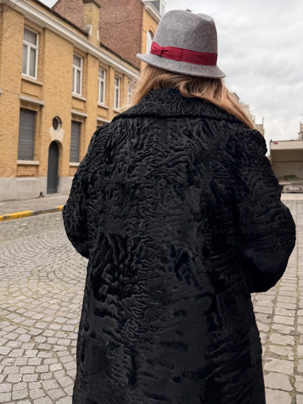 Black Broadtail Lamb Fur Coat - M-L