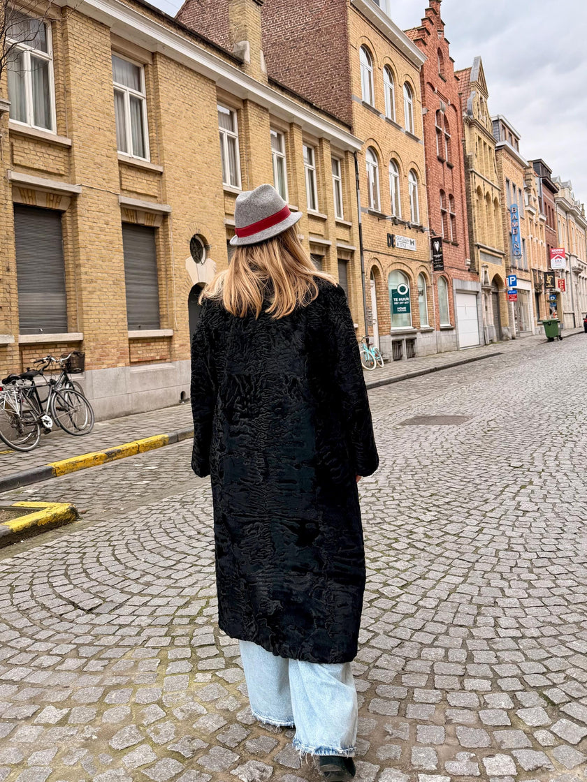 Black Broadtail Lamb Fur Coat - M-L