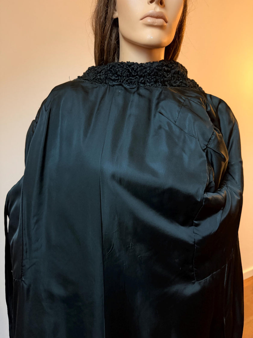 Black Lamb  Fur Coat  - M-L