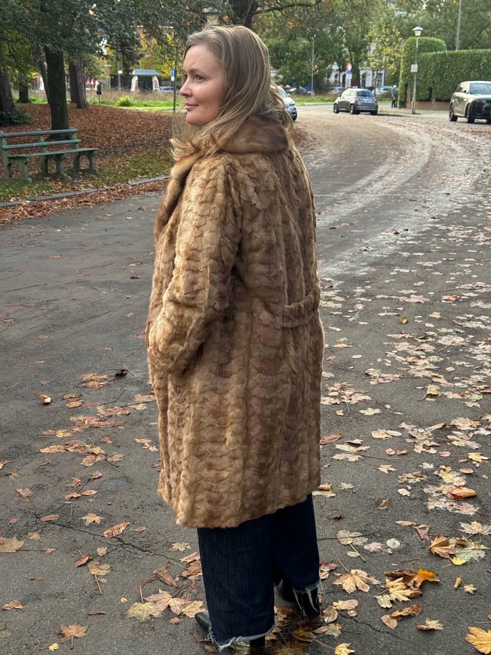 Long Beige Mink Fur Coat - L-XL