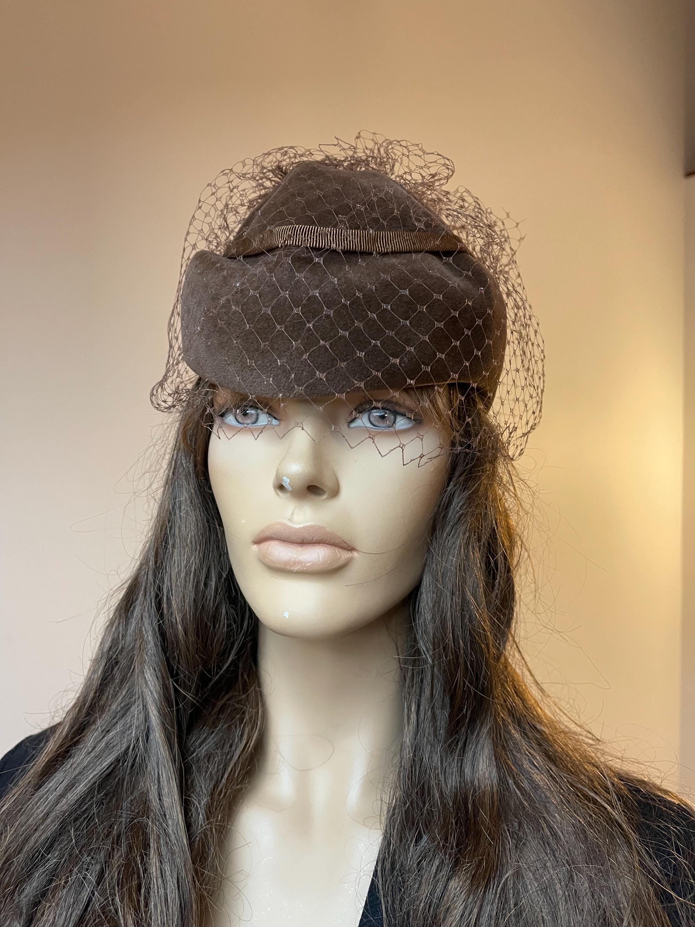 Brown Velour Pillbox Hat