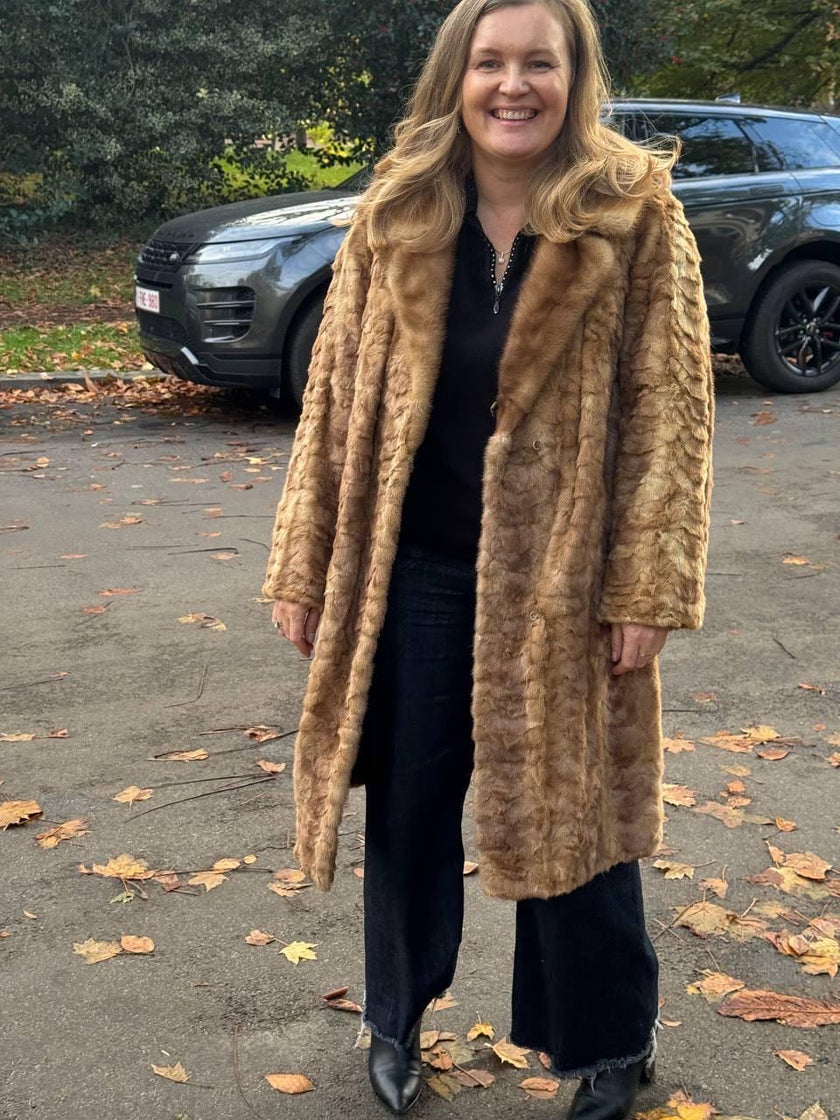 Long Beige Mink Fur Coat - L-XL