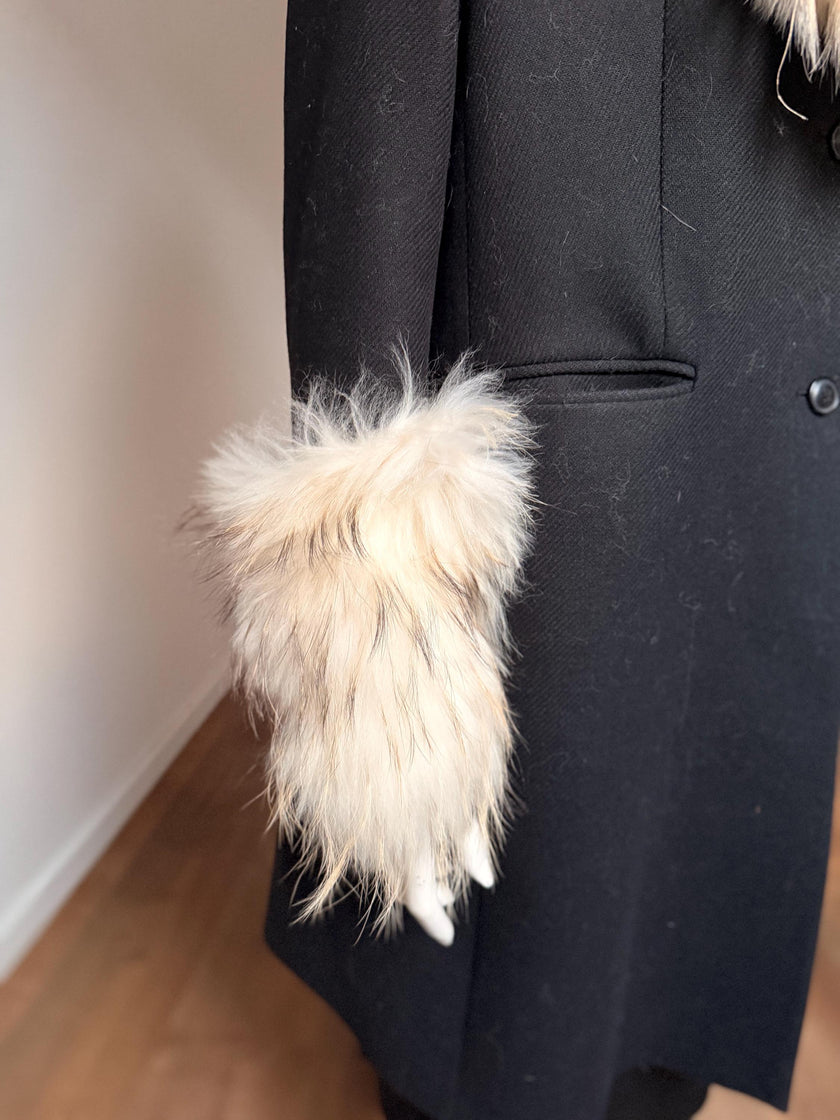 Set White Raccoon Fur Collar & Pockets