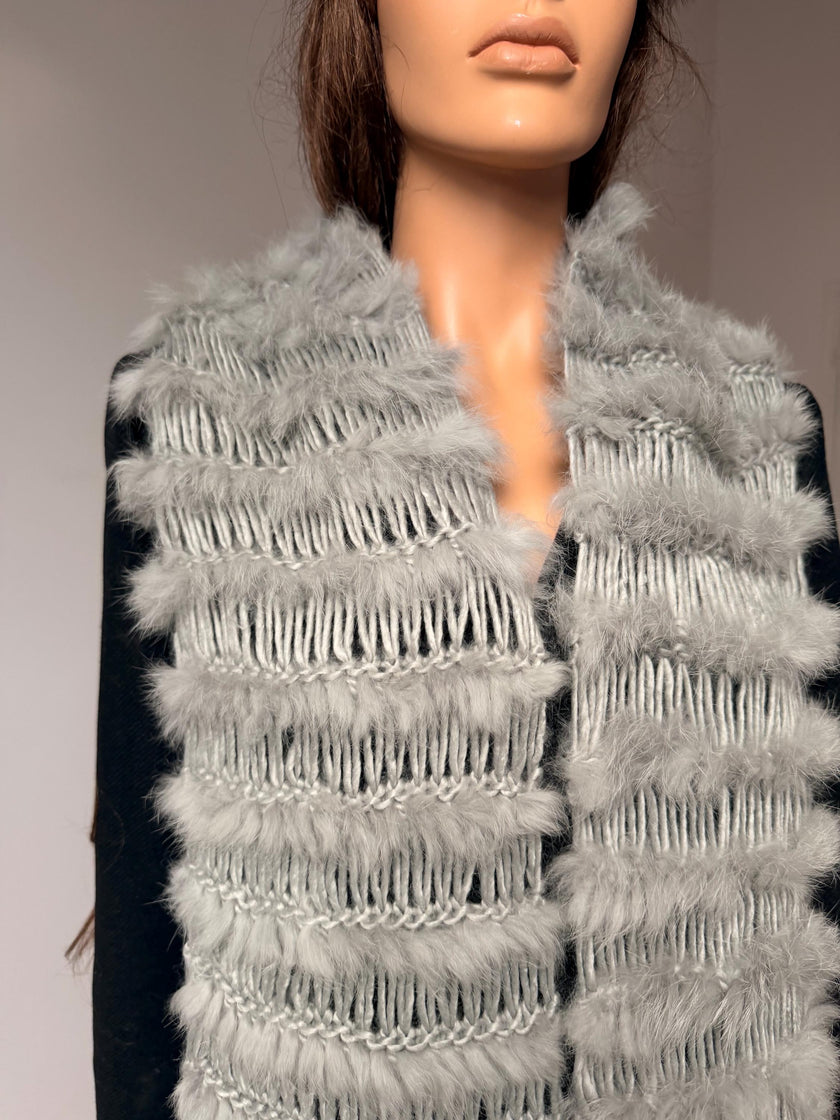 Grey Rabbit Fur Scarf