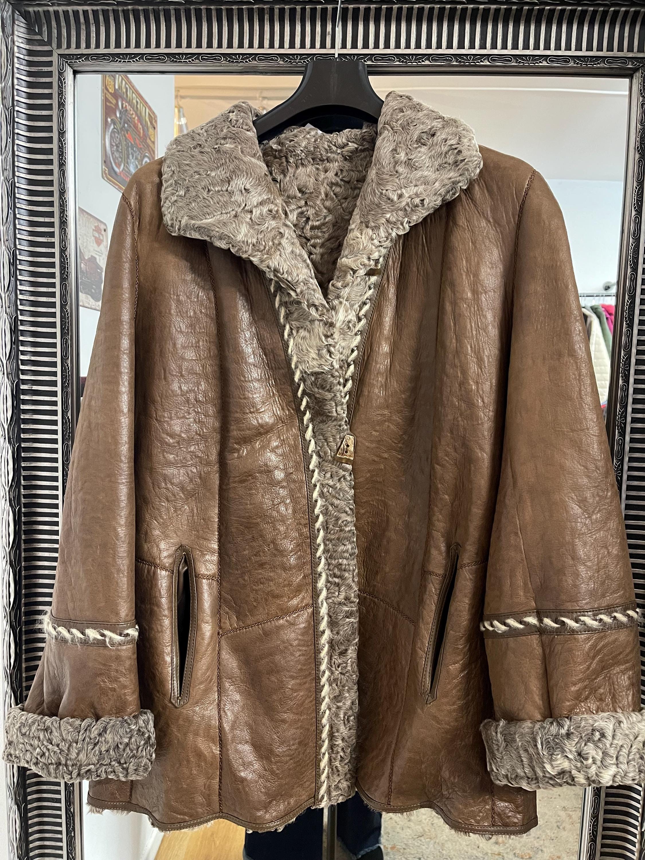 Brown Lamb Fur Jacket - M
