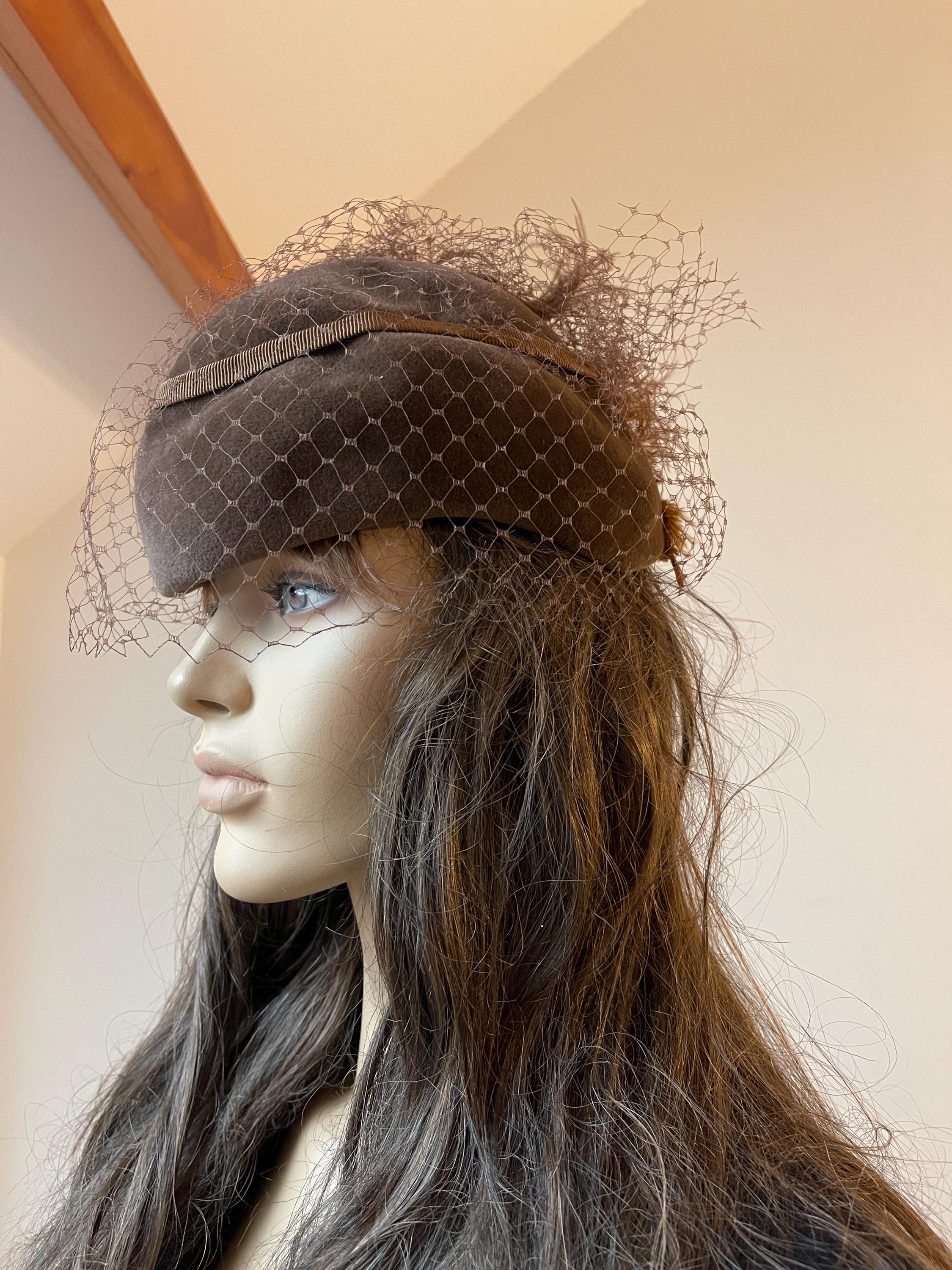 Brown Velour Pillbox Hat