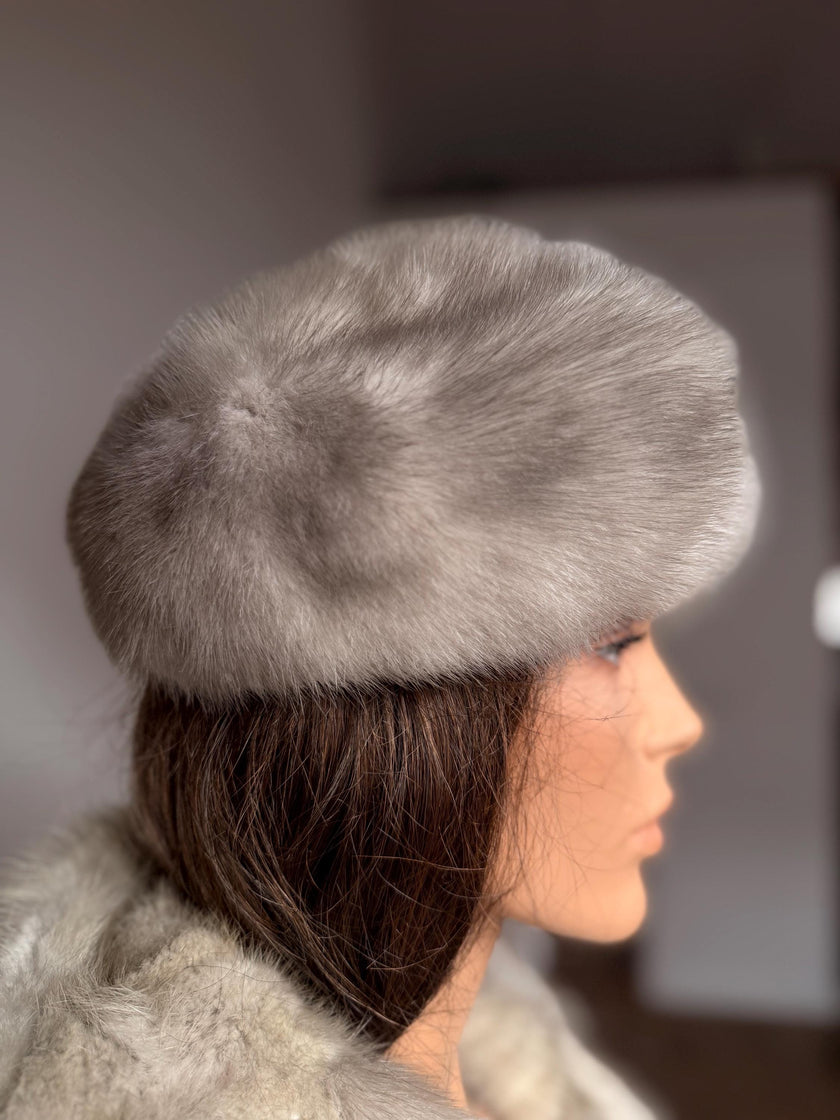 Elegant genuine mink fur winter hat size M