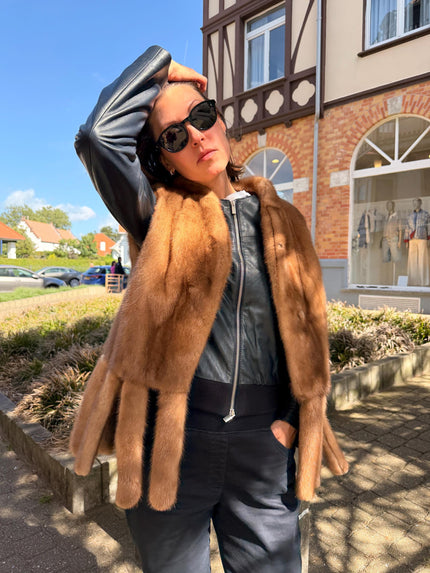 Luxury golden mink fur vest made from genuine mink fur