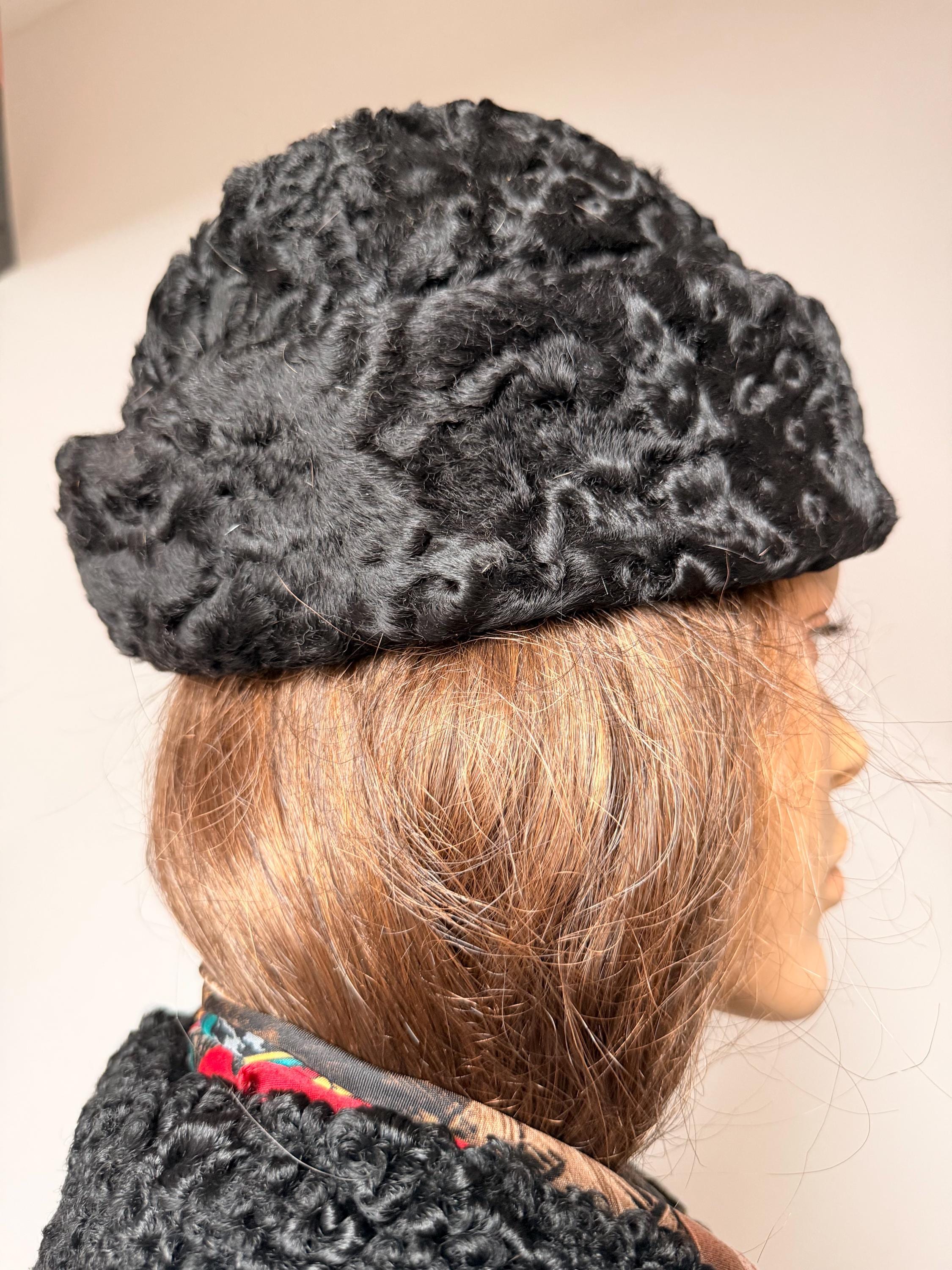 Black Astrakhan Fur Beret