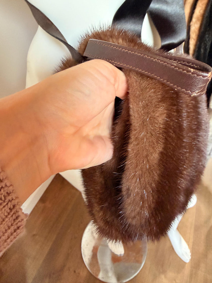 Set - Mink Fur Stole& Fur Bag