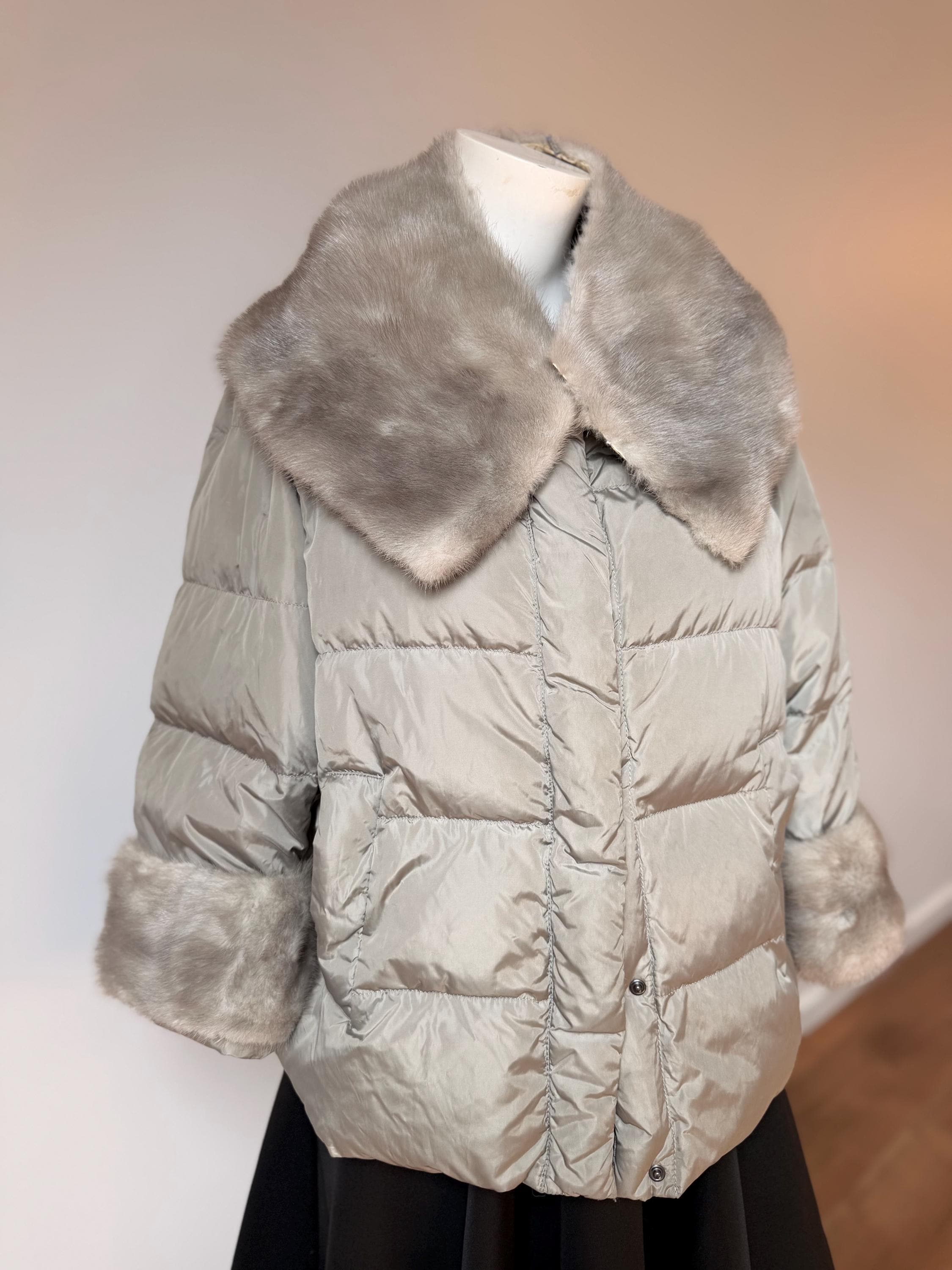 Set Sapphire Mink Vintage Fur Collar + Cuffs – 1990s Genuine Fur Scarf, Accessory for Coats