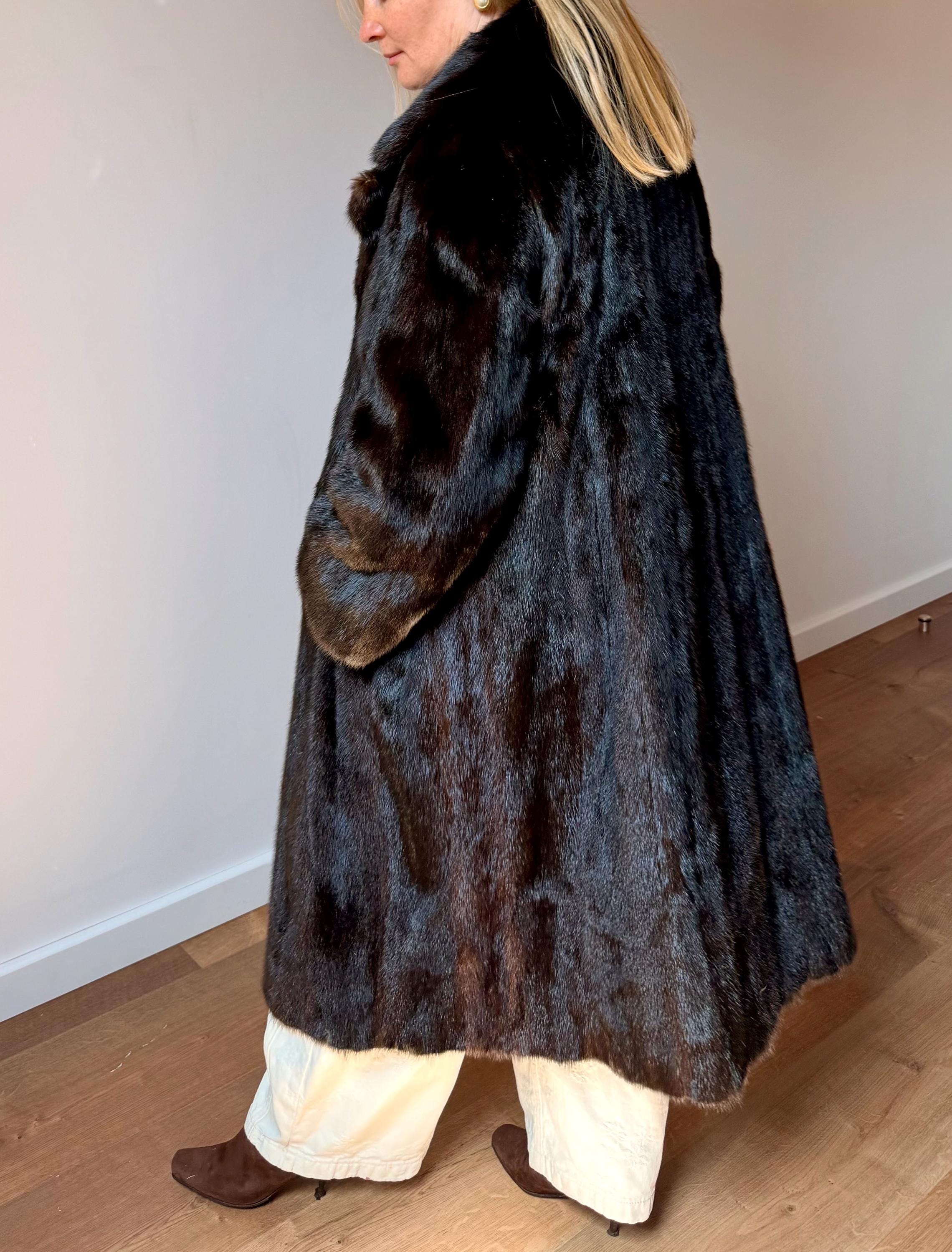 Vintage Brown Mink Fur Coat – Size XL-2X, Luxury Real Furs Winter Jacket