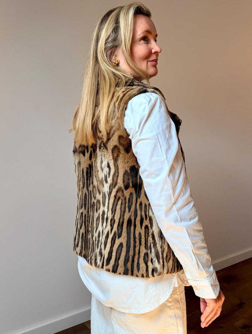 Vintage Leopard Print Fur Vest – Genuine Fur, Size S