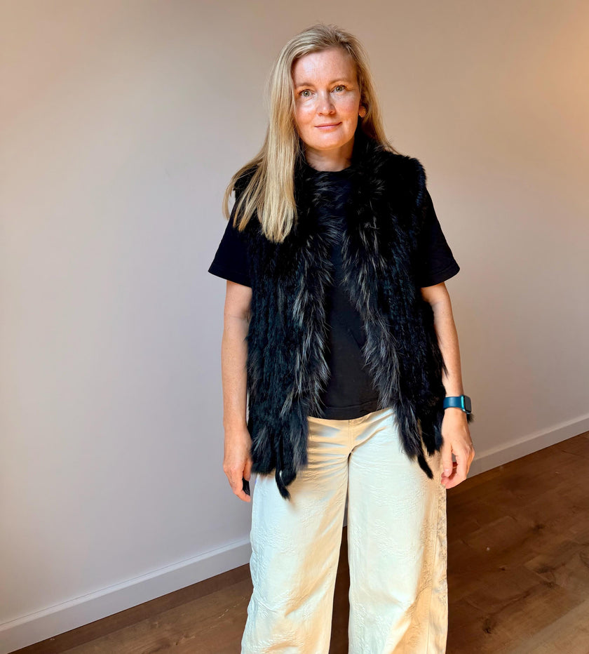 Vintage Grey Fur Vest -  100% Genuine Rabbit and Raccoon Fur - Size S-M